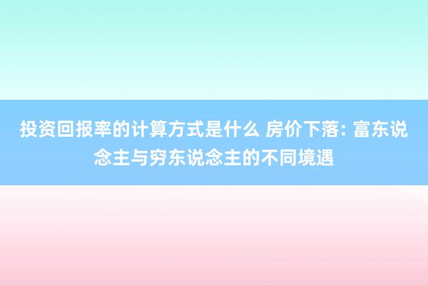 投资回报率的计算方式是什么 房价下落: 富东说念主与穷东说念主的不同境遇