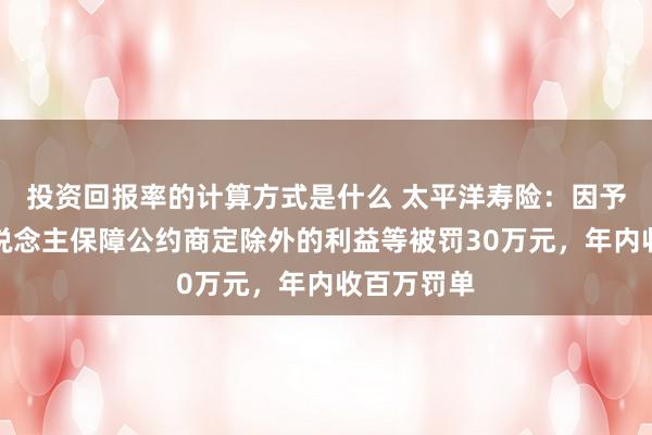 投资回报率的计算方式是什么 太平洋寿险：因予以投保东说念主保障公约商定除外的利益等被罚30万元，年内收百万罚单