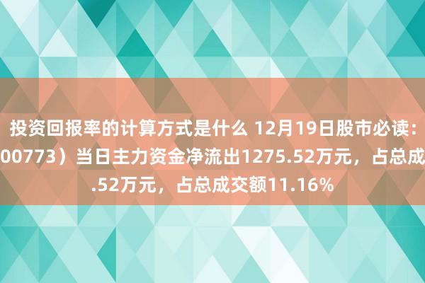 投资回报率的计算方式是什么 12月19日股市必读：西藏城投（600773）当日主力资金净流出1275.52万元，占总成交额11.16%