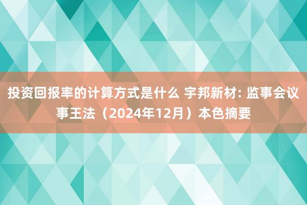 投资回报率的计算方式是什么 宇邦新材: 监事会议事王法（2024年12月）本色摘要