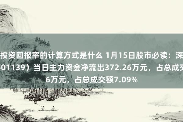 投资回报率的计算方式是什么 1月15日股市必读：深圳燃气（601139）当日主力资金净流出372.26万元，占总成交额7.09%