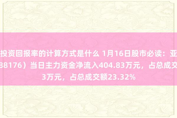 投资回报率的计算方式是什么 1月16日股市必读：亚虹医药（688176）当日主力资金净流入404.83万元，占总成交额23.32%