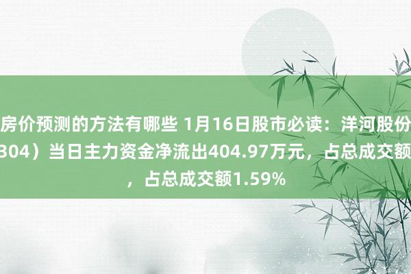 房价预测的方法有哪些 1月16日股市必读：洋河股份（002304）当日主力资金净流出404.97万元，占总成交额1.59%