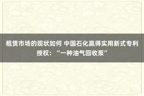 租赁市场的现状如何 中国石化赢得实用新式专利授权：“一种油气回收泵”