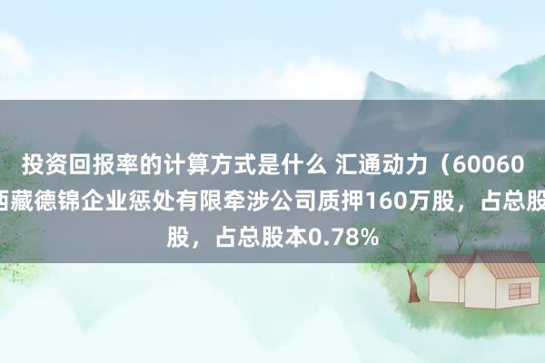 投资回报率的计算方式是什么 汇通动力（600605）鞭策西藏德锦企业惩处有限牵涉公司质押160万股，占总股本0.78%